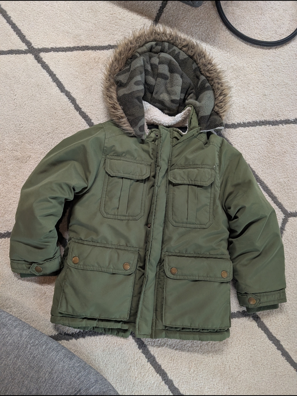 Carter's Black Sherpa-Lined Jacket with Olive Trim